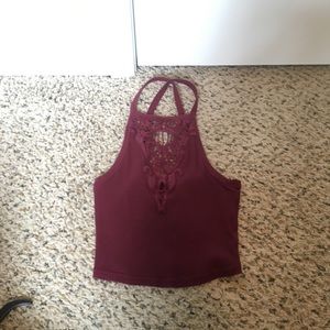 Burgundy laced crop top